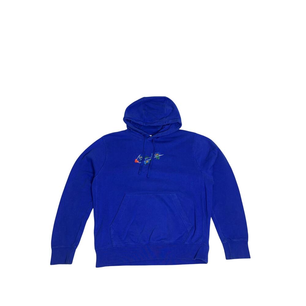 Nike Floral Swoosh Blue Hoodie — Size Large